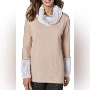 Soft Surroundings Apres Tunic Ribbed Cowl Neck Faux Fur Trim Long Sleeve M